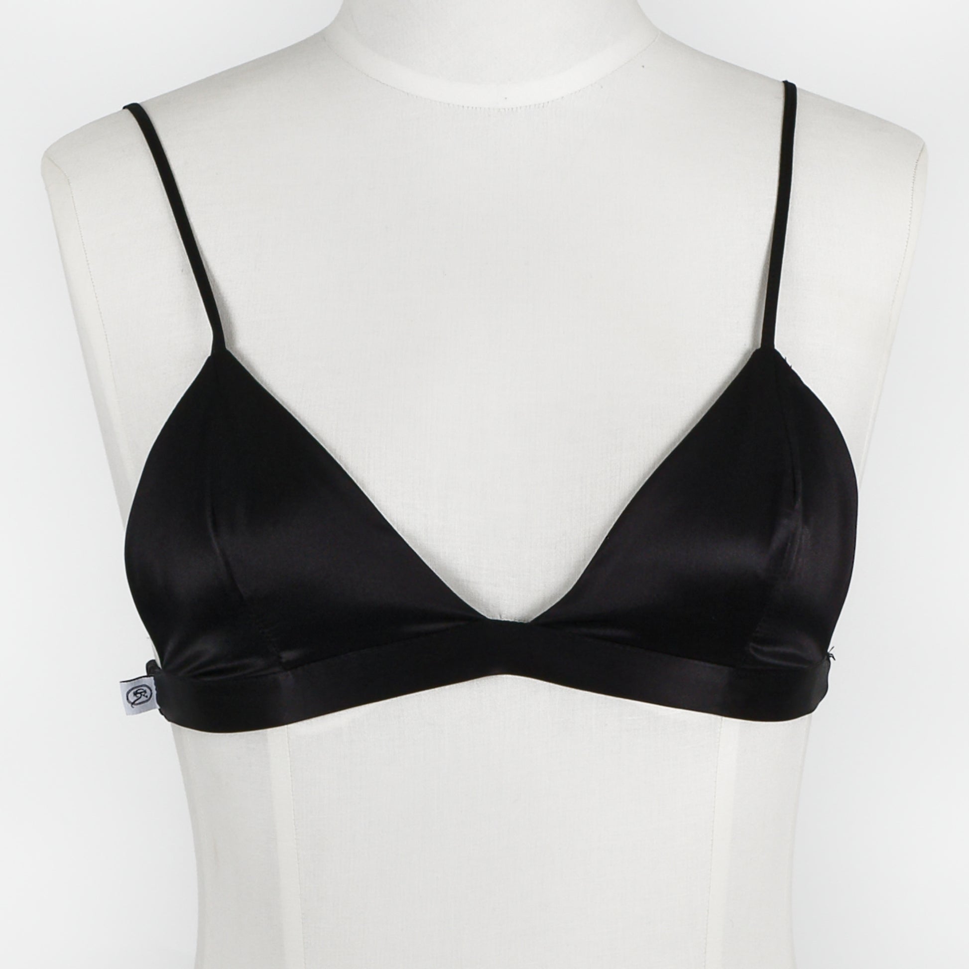 Satin triangle bra with branded elastic in Black for