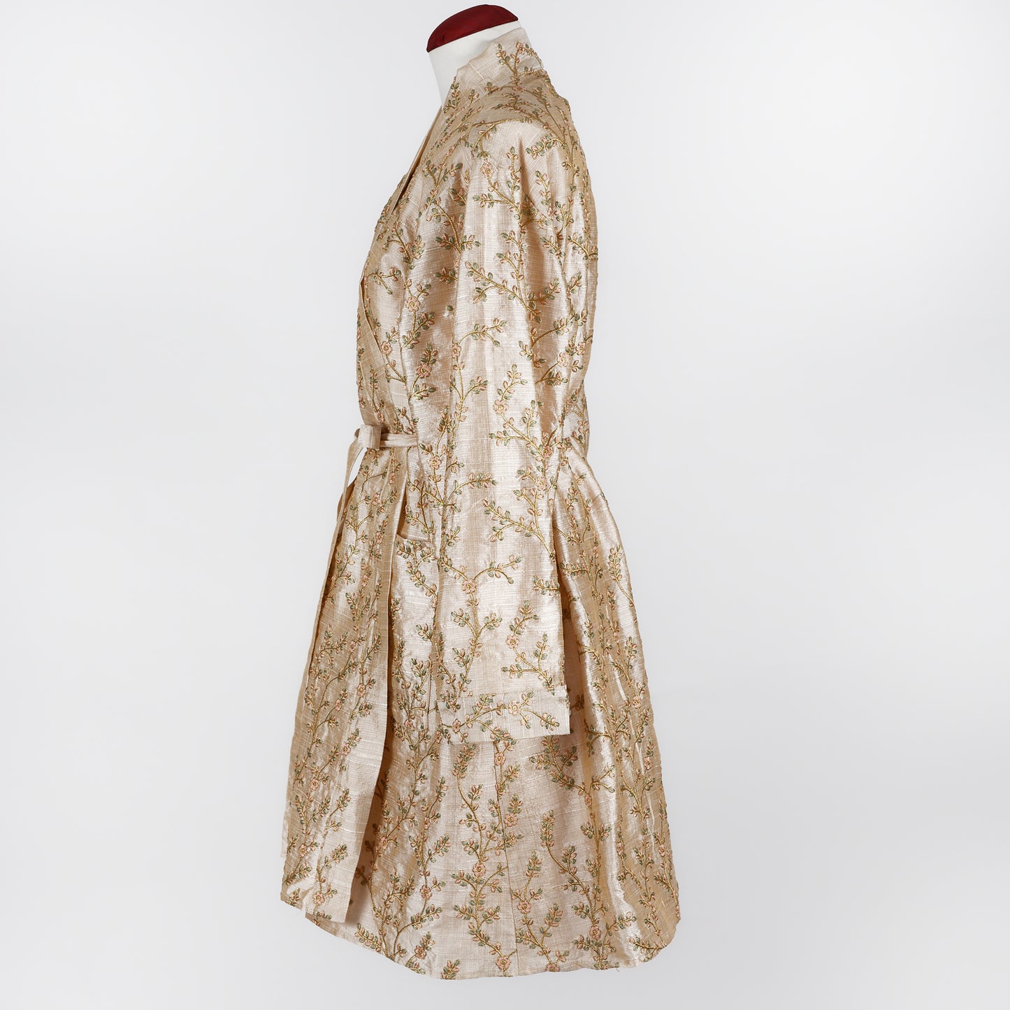 Embroidered Silk Dressing Gown - Champagne