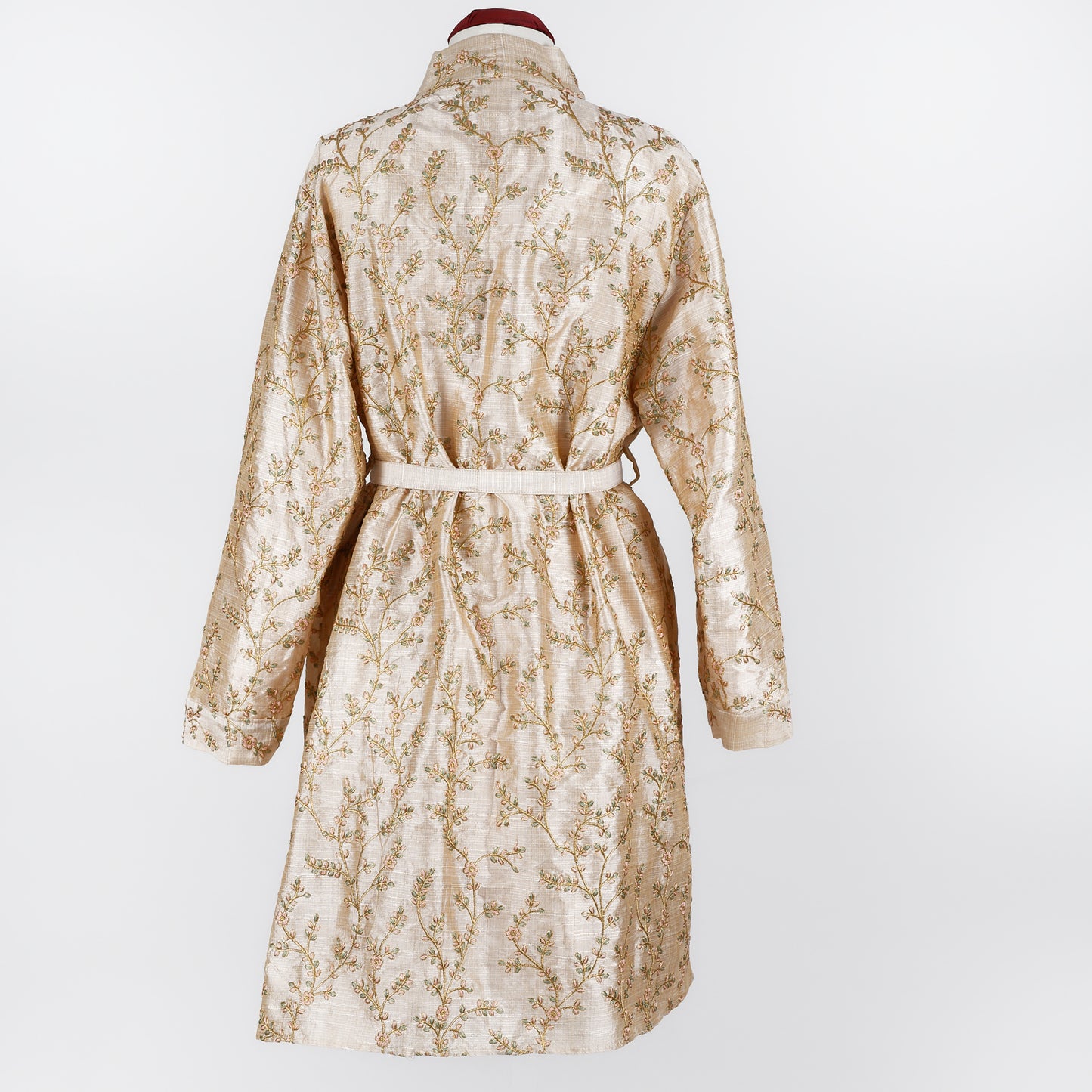 Embroidered Silk Dressing Gown - Champagne
